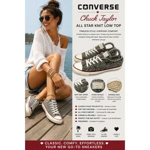 Converse Chuck Taylor Knit Low Top Sneakers Gray Women’s Size 8 Cozy Y2K
